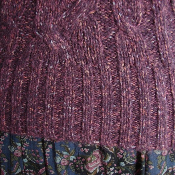 Purple Pink Flecks Cable Knit V Sweater S/Sleeve - Picture 7 of 14